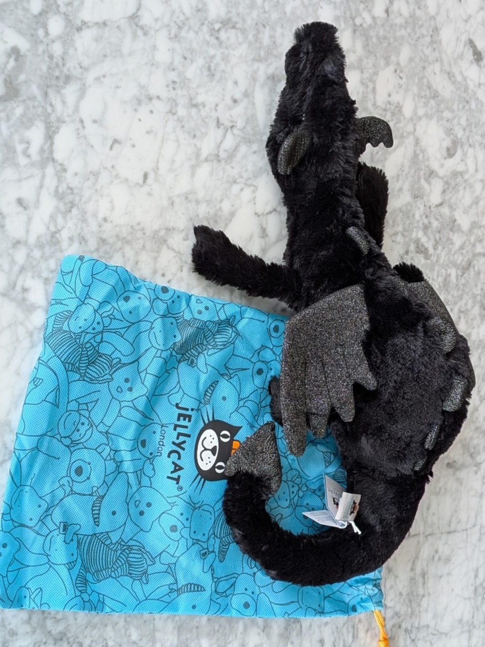 Jellycat Large I am Onyx Dragon NWT black + dust bag plush soft stuffed toy ~20"